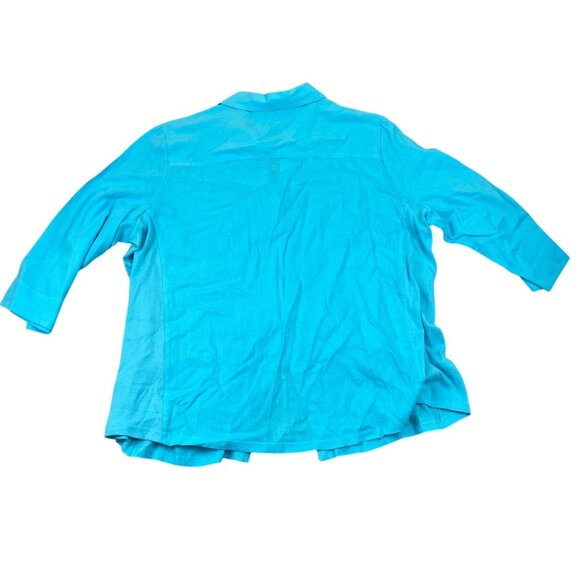 C.D. Daniels Women's Linen Blend Blouse XL Turquoise Button-Up 3/4 Sleeve Shirt - Picture 2 of 7